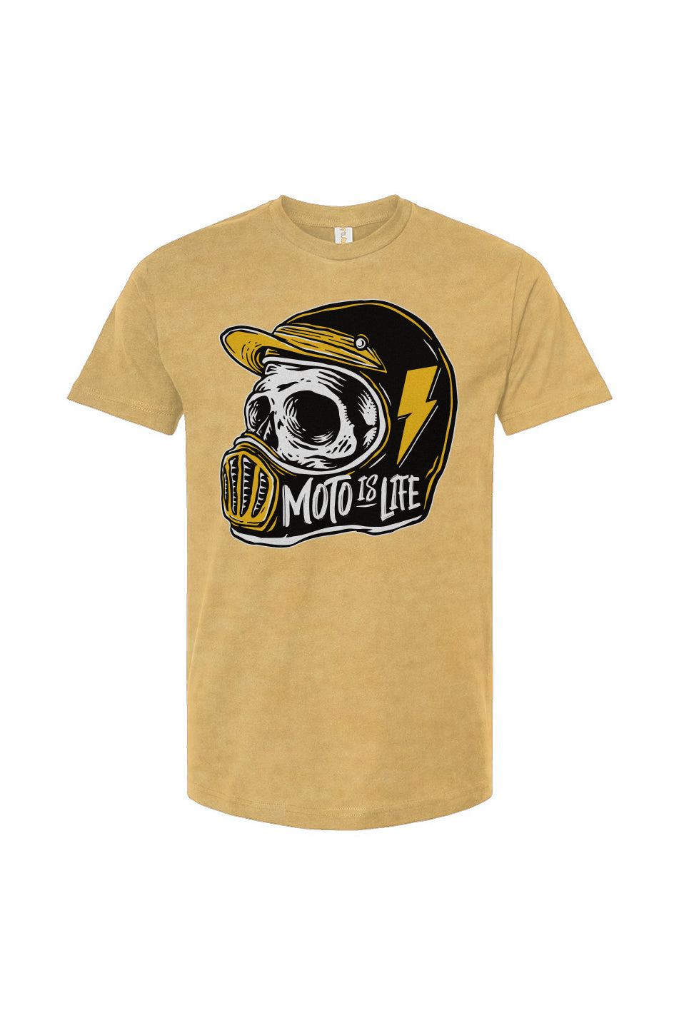 Moto is Life - Solid Skull T-Shirt design on light yellow shirt, motorcycles, motorbikes, ride for life, crown moto
