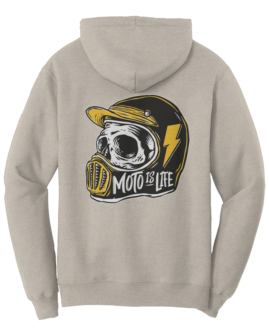 Moto is Life Solid Skull pullover hoodie, motorcycle lifestyle, moto hoodie, motocross, supermoto, skull, riders, gifts for riders, sand motorcycle hoodie