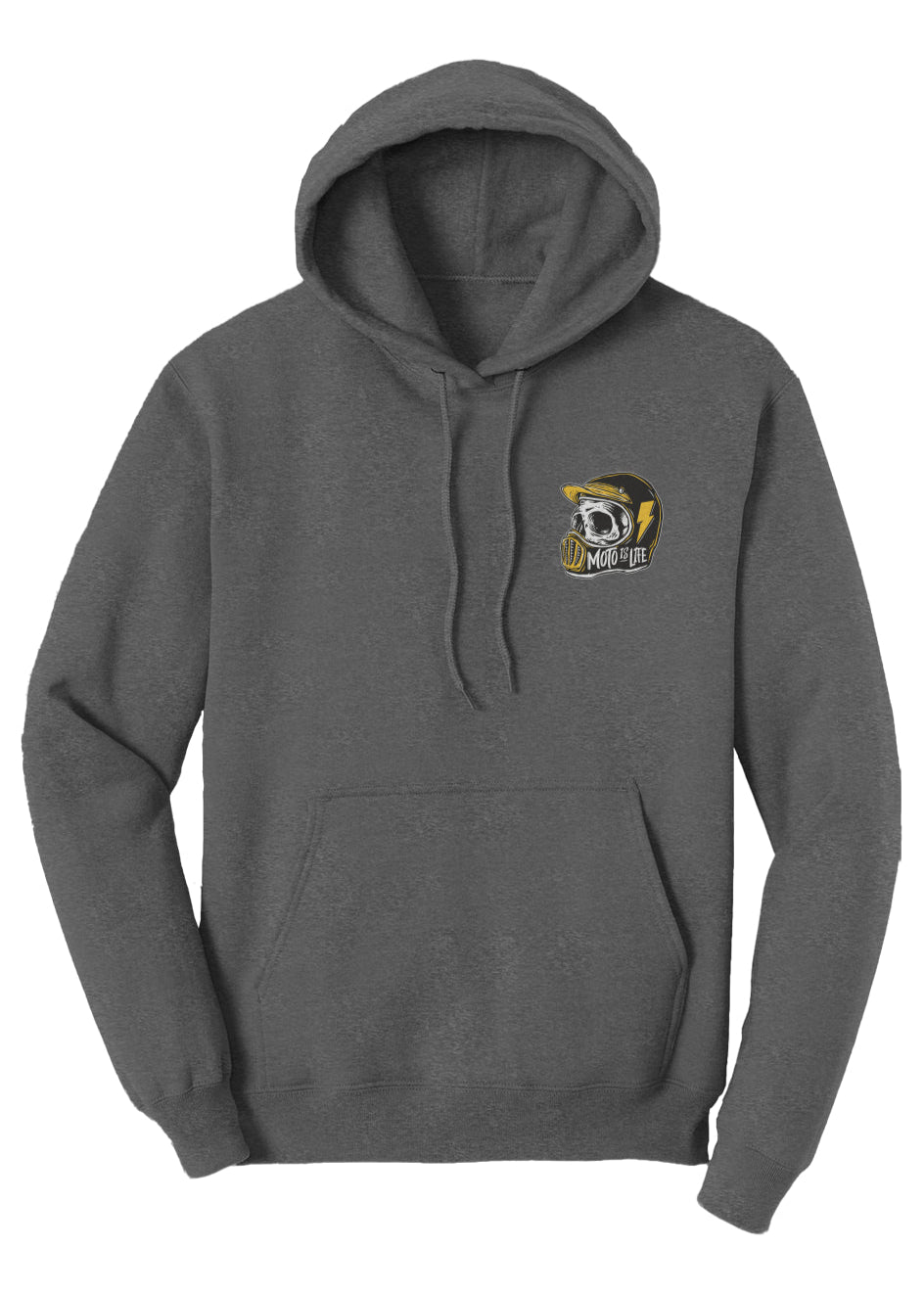 Moto is Life Solid Skull pullover hoodie, motorcycle lifestyle, moto hoodie, motocross, supermoto, skull, riders, gifts for riders, gray, grey motorcycle hoodie