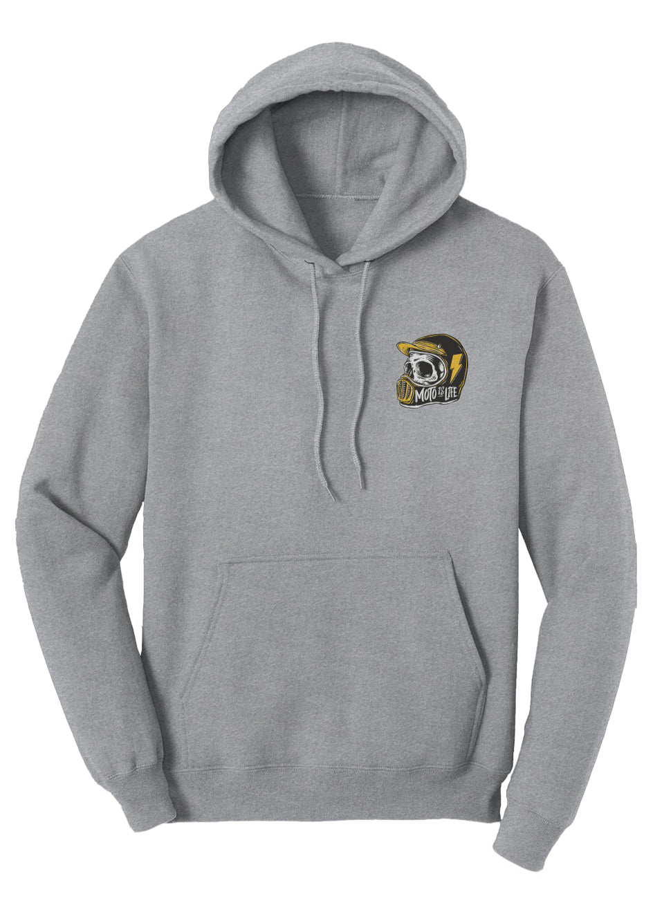 Moto is Life Solid Skull pullover hoodie, motorcycle lifestyle, moto hoodie, motocross, supermoto, skull, riders, gifts for riders, heather gray motorcycle hoodie