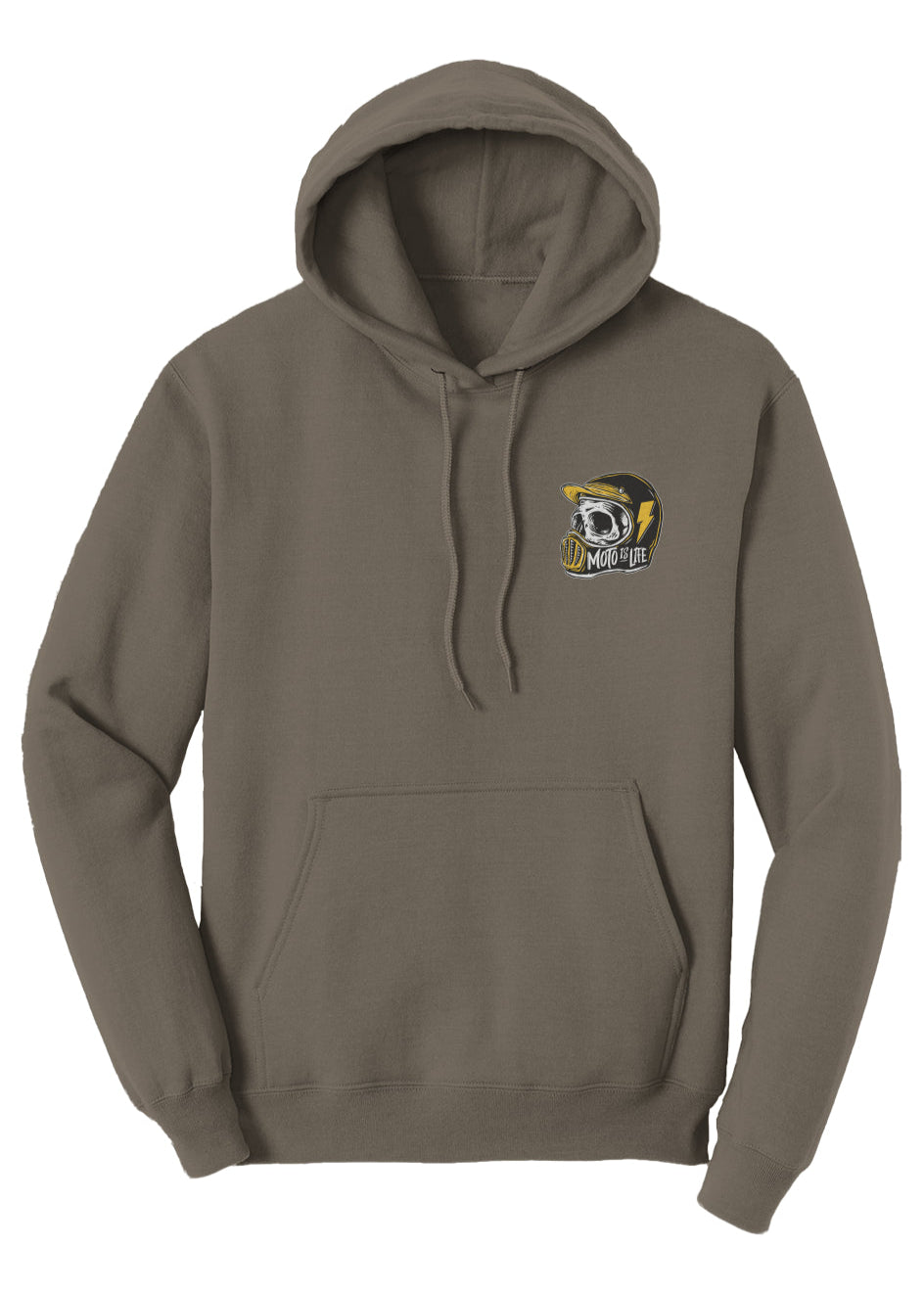 Moto is Life Solid Skull pullover hoodie, motorcycle lifestyle, moto hoodie, motocross, supermoto, skull, riders, gifts for riders, olive green motorcycle hoodie