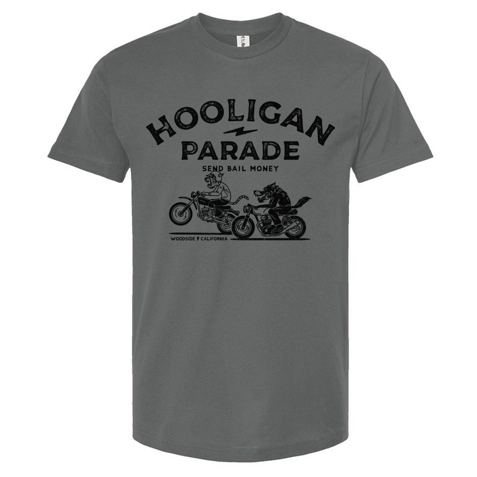 Hooligan Parade Local Animals T-Shirt in gray, motorcycles, motorbikes, supermoto, hooligans, motorcycle shirts, motorcycle lifestyle, supermoto, san francisco, sf, california, crown moto, wheelies, stoppies, endos, burnouts, speeding, lawbreakers, bail money, street racing