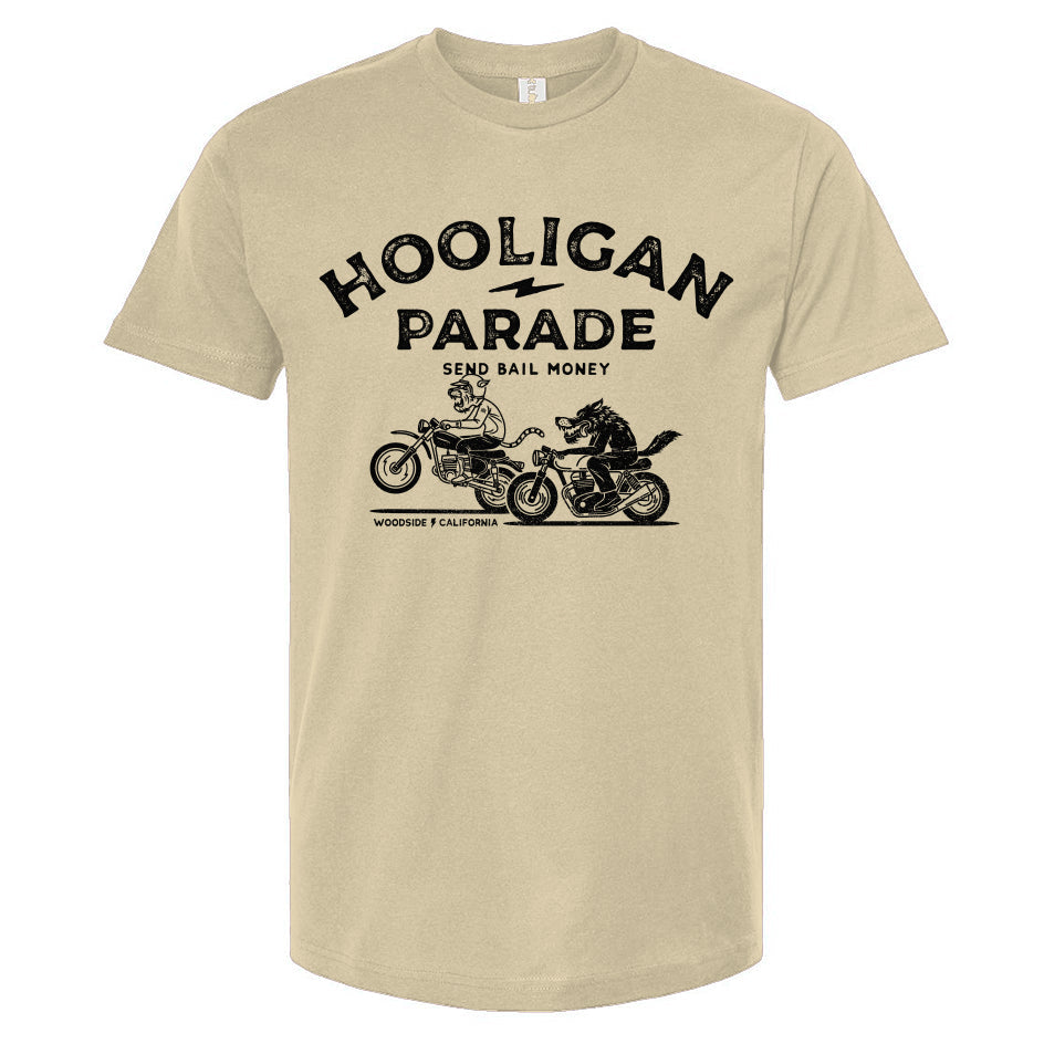 Hooligan Parade Local Animals T-Shirt in natural, off white, motorcycles, motorbikes, supermoto, hooligans, motorcycle shirts, motorcycle lifestyle, supermoto, san francisco, sf, california, crown moto, wheelies, stoppies, endos, burnouts, speeding, lawbreakers, bail money, street racing