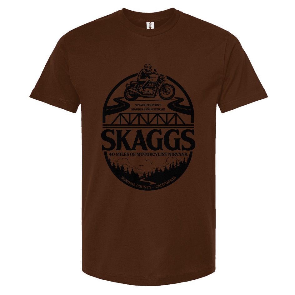 Skaggs Unisex Motorcycle T-Shirt, sonoma county, sonoma coast, skaggs springs road, stewarts point, motorcycle roads, riding roads, great rides, motorbikes, motorcycles, motorcycle lifestyle, motorcycle shirts