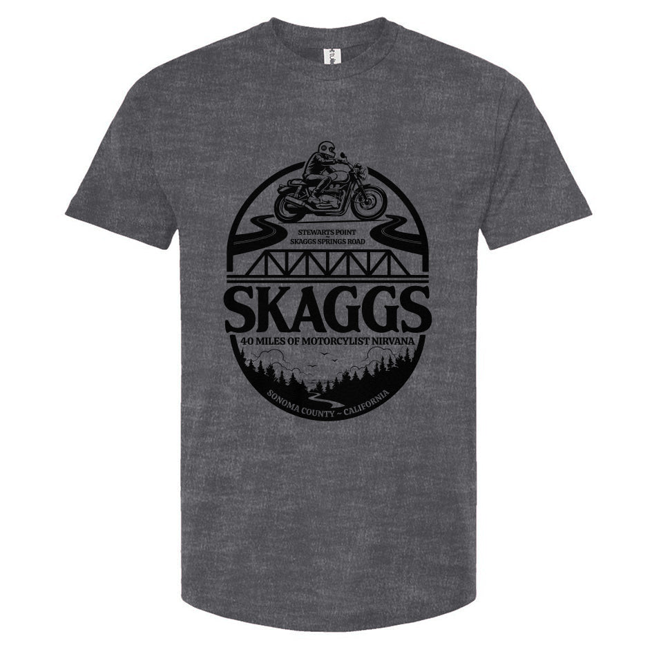 Skaggs Unisex motorcycle t-shirt, sonoma county, sonoma coast, skaggs springs road, stewarts point, motorcycle roads, riding roads, great rides, motorbikes, motorcycles, motorcycle lifestyle, motorcycle shirts