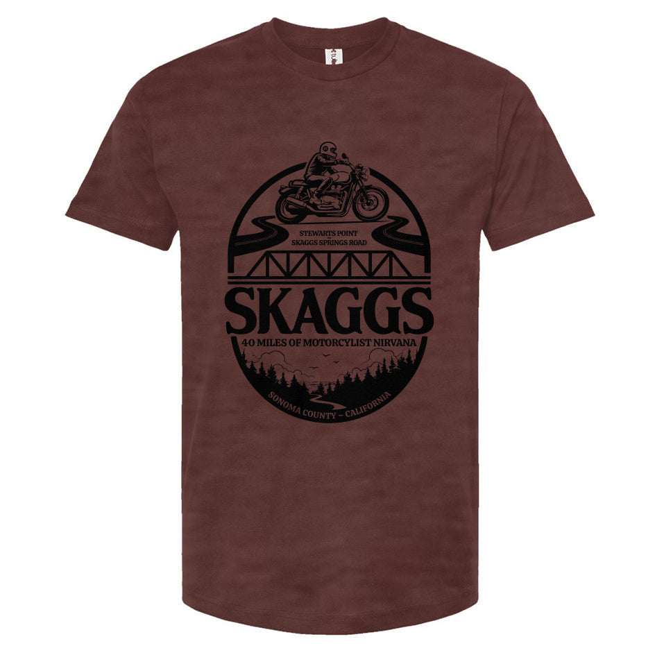 Skaggs Unisex motorcycle t-shirt, sonoma county, sonoma coast, skaggs springs road, stewarts point, motorcycle roads, riding roads, great rides, motorbikes, motorcycles, motorcycle lifestyle, motorcycle shirts