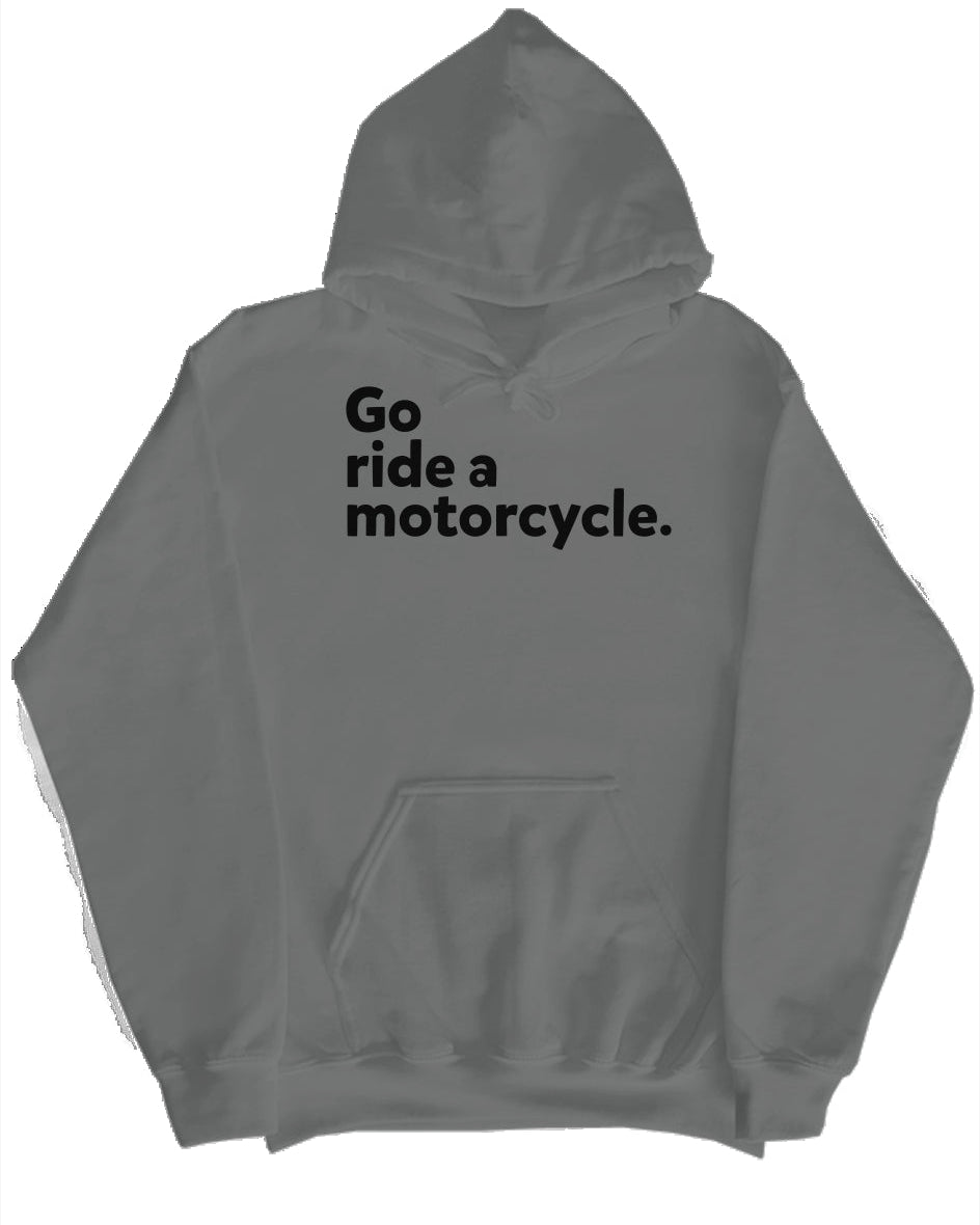 "Go ride a motorcycle" Checkered Flag Hoodie (black ink)