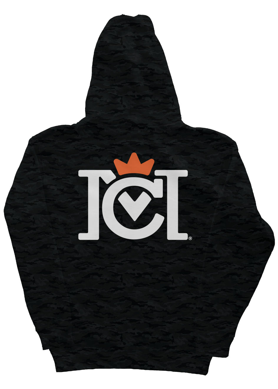 Crown Moto Logo front and back of this Camo Heavyweight Hoodie