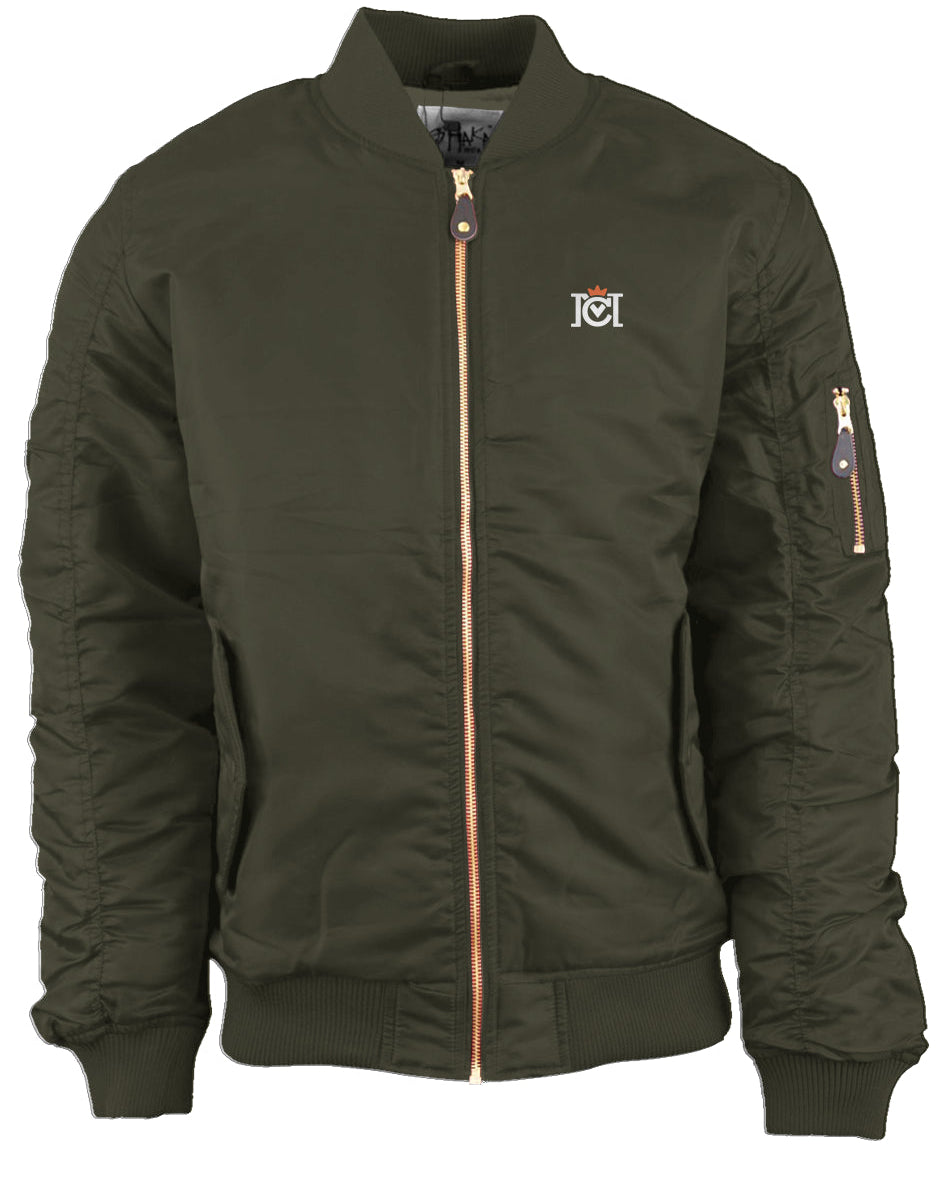 Olive Green Crown Moto Branded Bomber Jacket