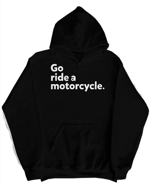 "Go ride a motorcycle" Checkered Flag Pullover Hoodie in black