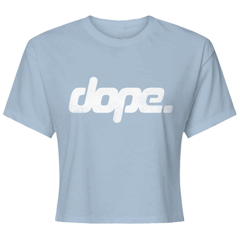 Light blue t-shirt with 'dope.' text on a white background