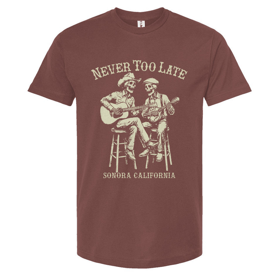 Never Too Late Bluegrass Duo t-shirt
