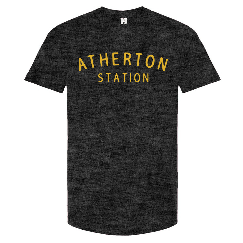 Atherton Station vintage yellow on heather charcoal t-shirt