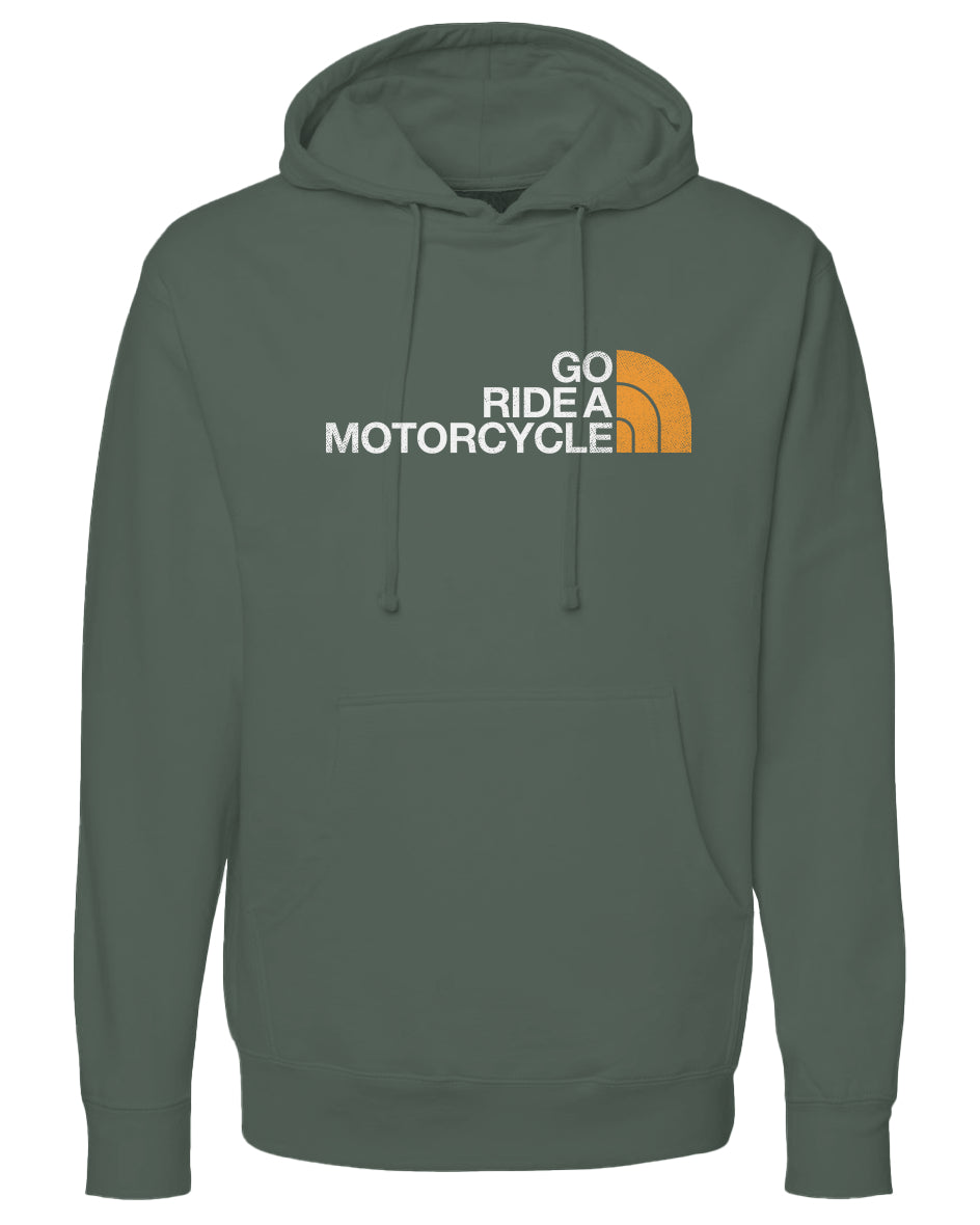 "Go ride a motorcycle" North Face Parody Hoodie