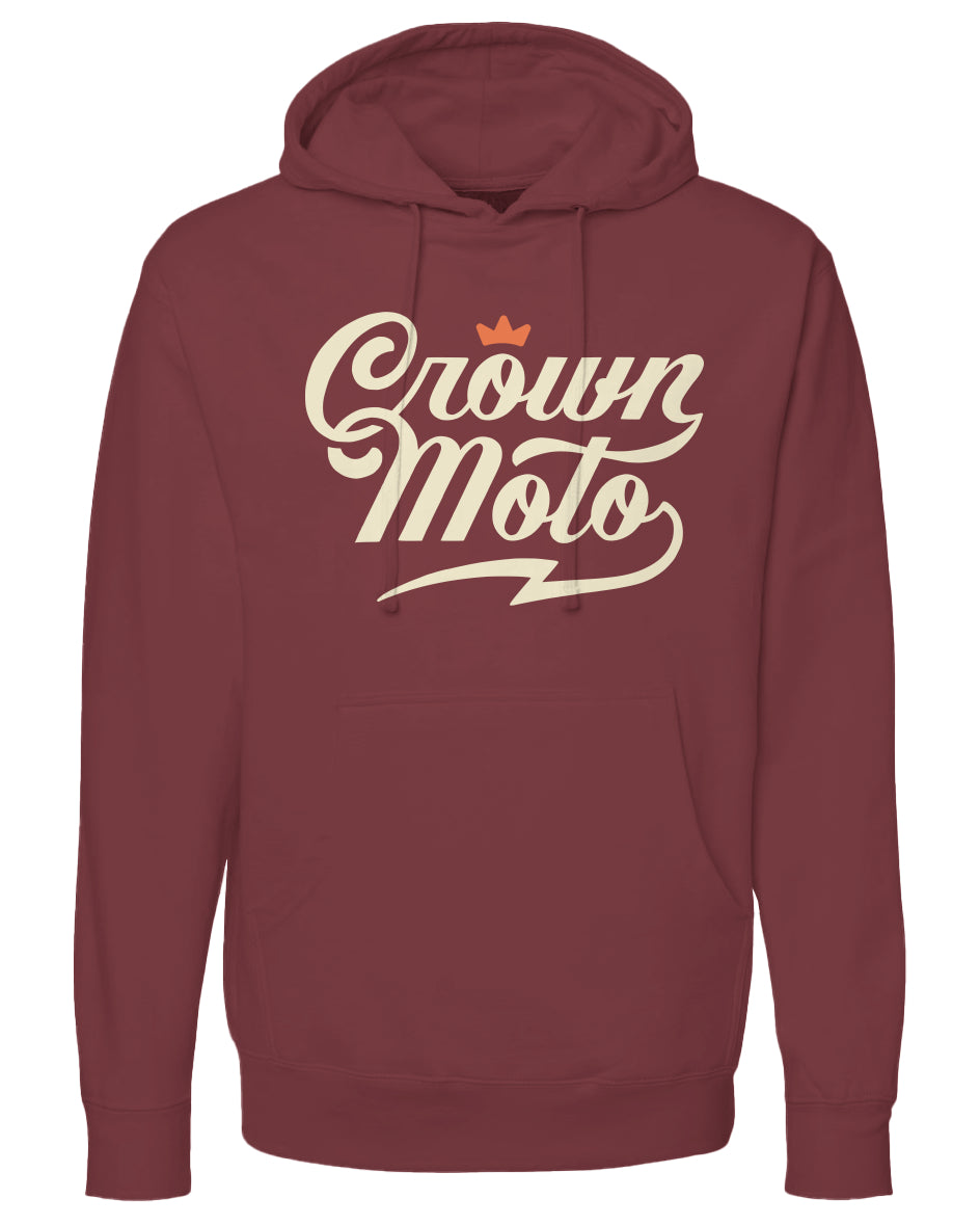 Crown Moto script logo on chest of 98 Riders Club Hoodie