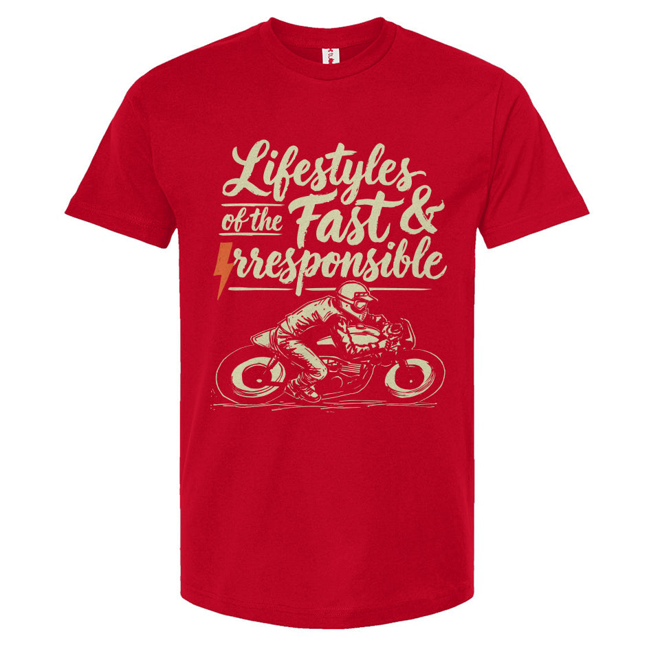 Lifestyles of the Fast & Irresponsible Motorcycle T-Shirt from Crown Moto