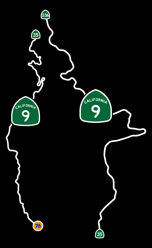 front side and backside of highway 9 in the santa cruz mountains transfer decals from crown moto