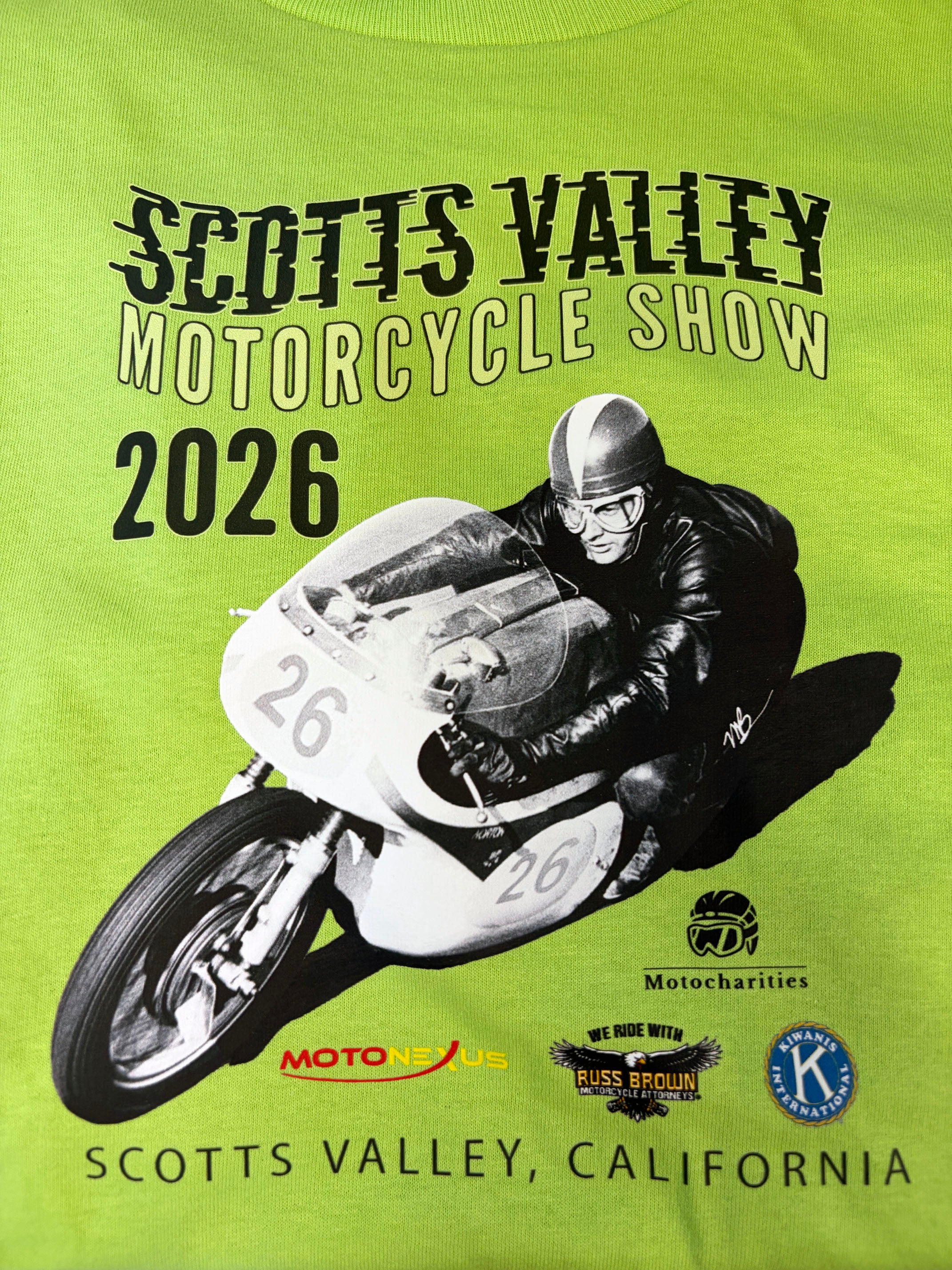 Close up image of Scotts Valley Motorcycle Show 2026t-shirt art