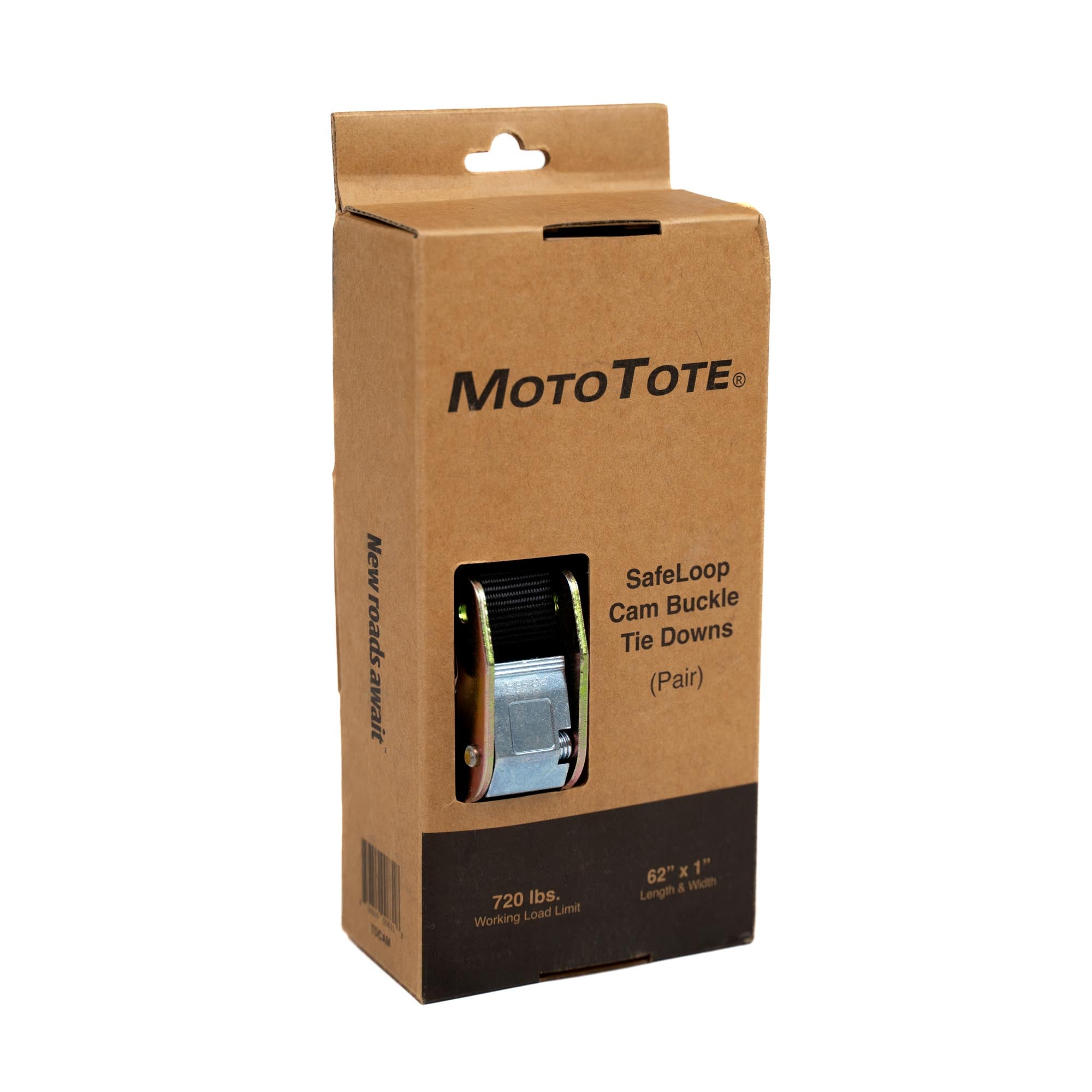 MOTOTOTE packaging for SafeLoop Cam Buckle Tie Downs on a white background
