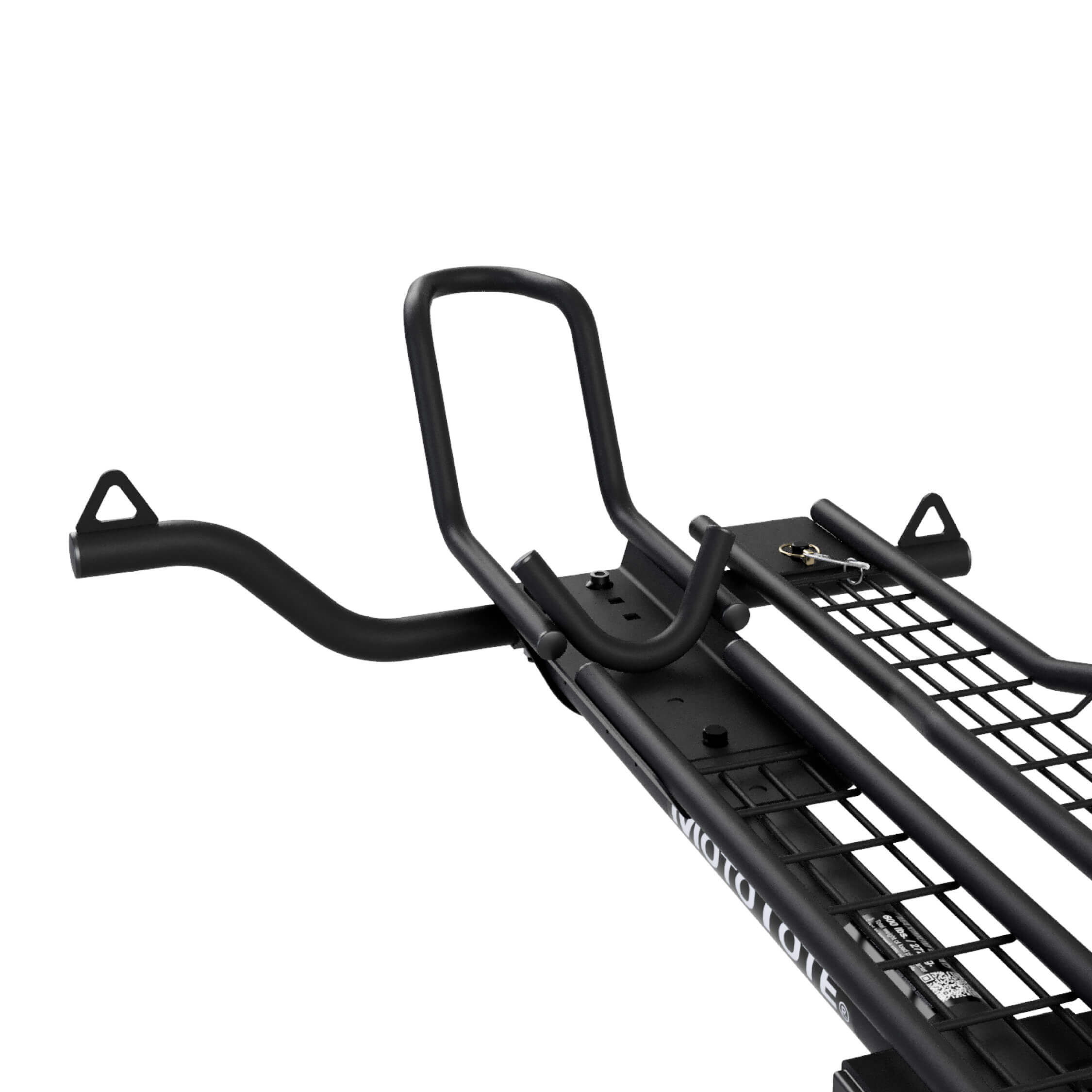 Black metal bike rack on a white background