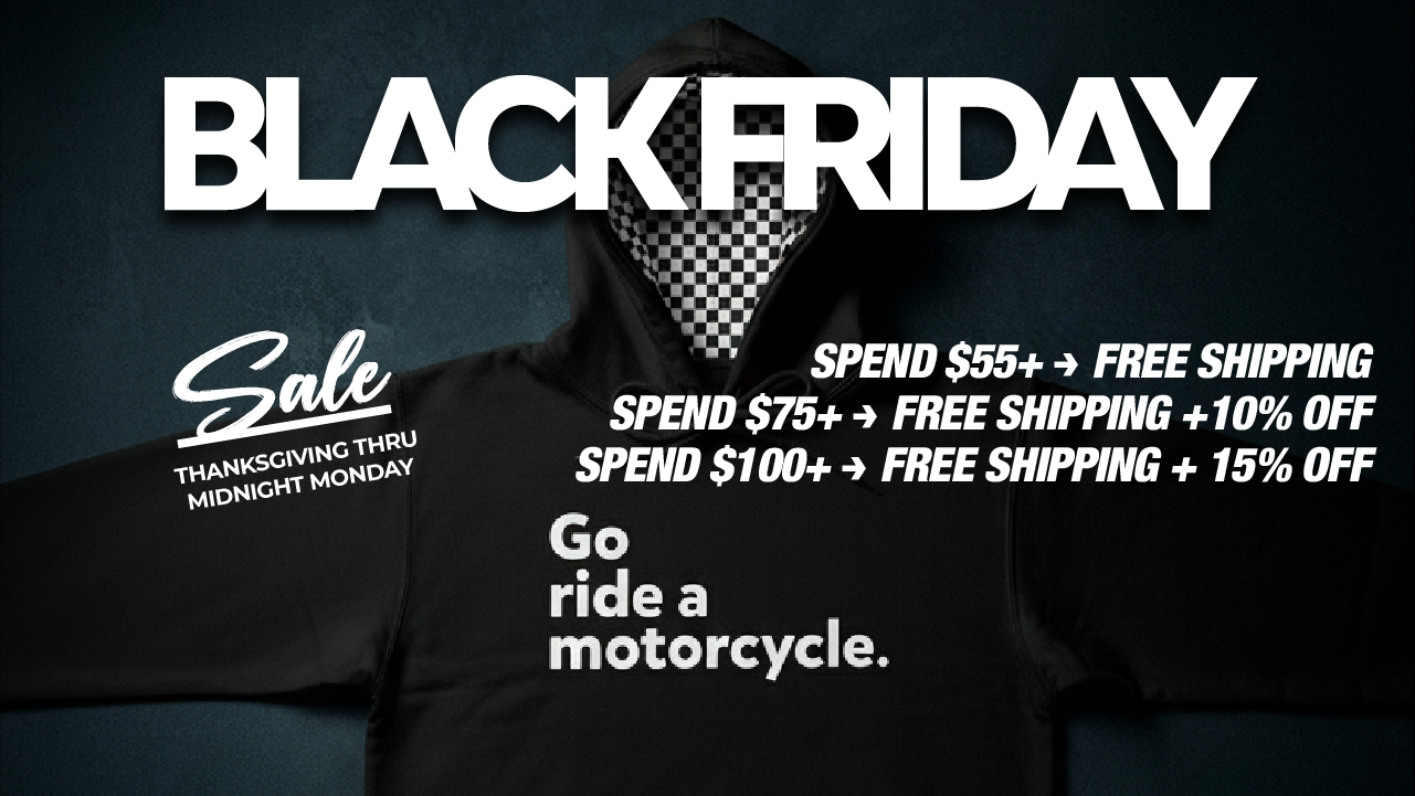 Black Friday hero image with checkered hoodie from crown moto