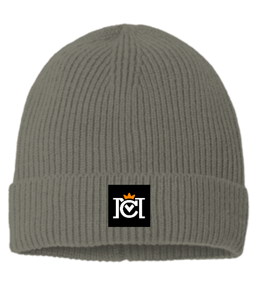 ribbed beanie with woven crown moto logo label sewn to the front cuff