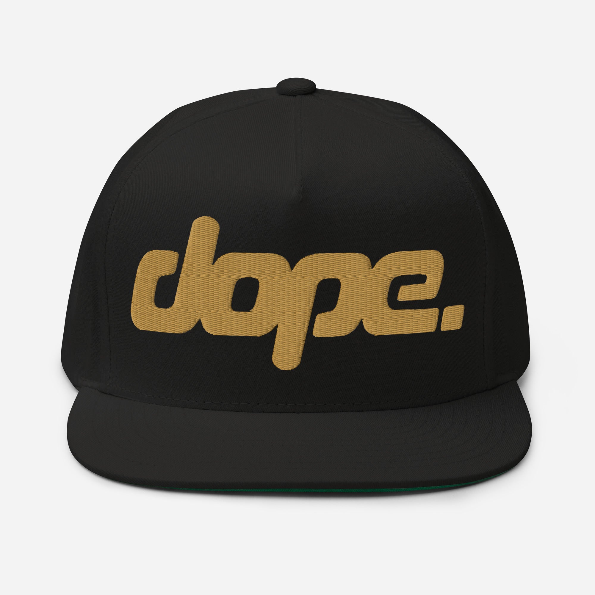 DOPE. logo embroidered in gold thread on black hat
