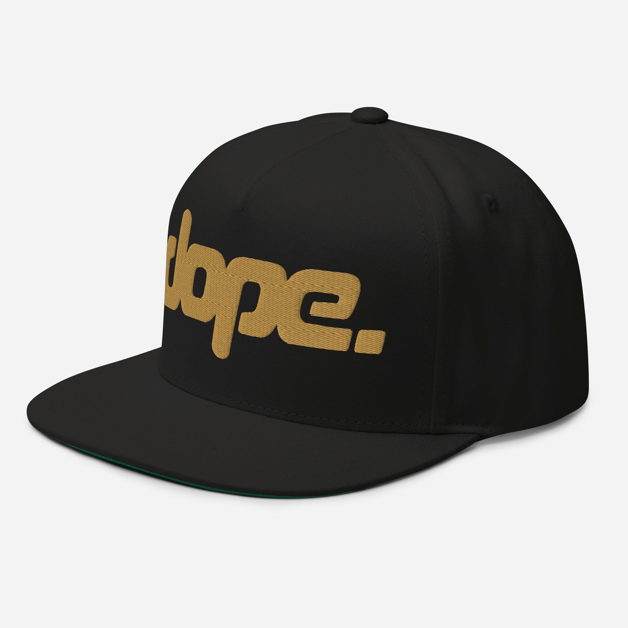 DOPE. logo embroidered in gold thread on black hat