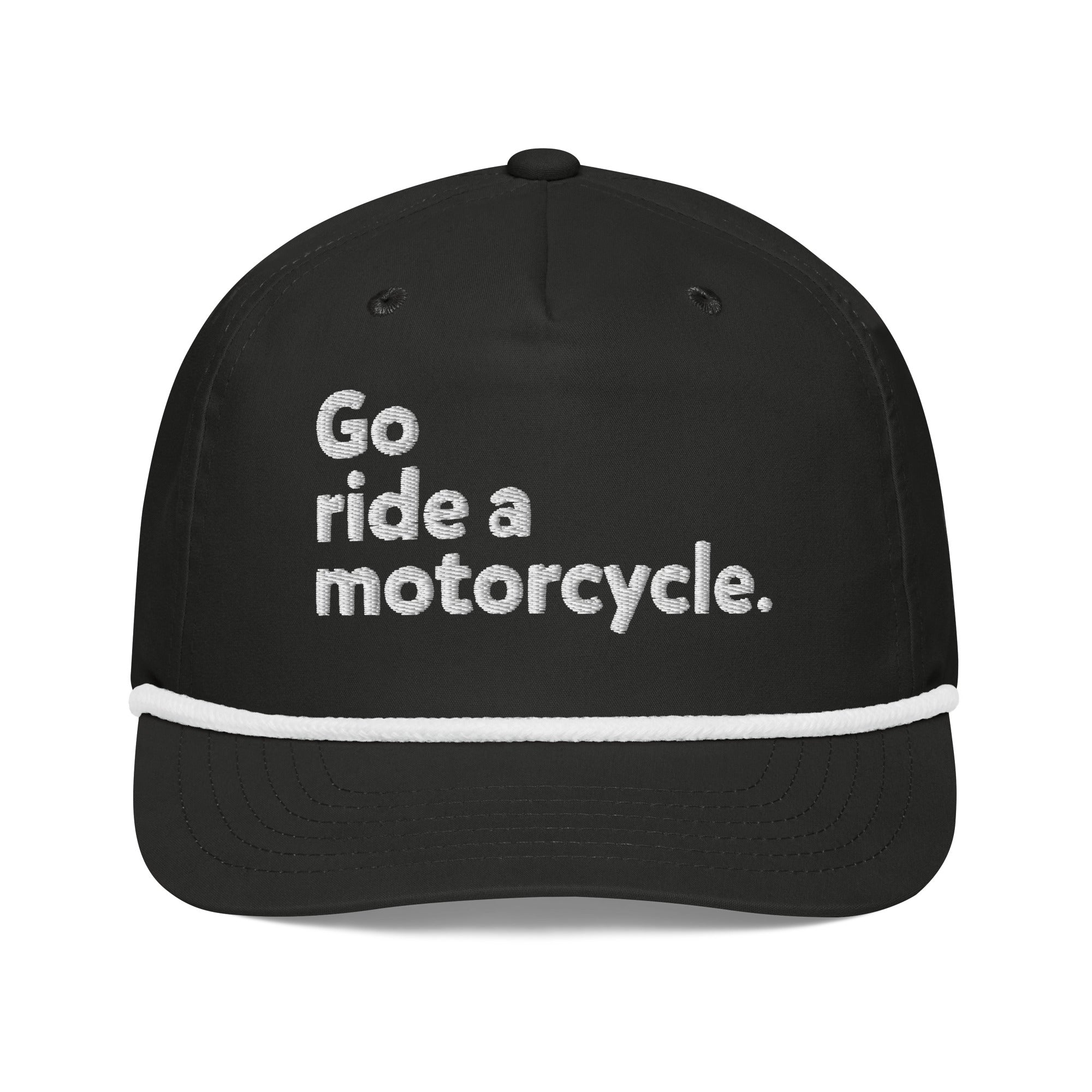 Go ride a motorcycle embroidered golf rope cap, b&w, snapback, adjustable, gifts for riders, gifts for motorcyclists