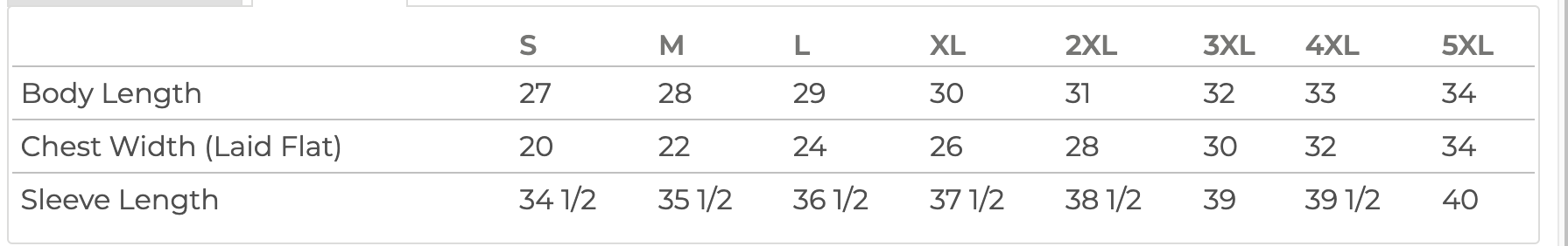 NuBlend Hoodie Size Chart