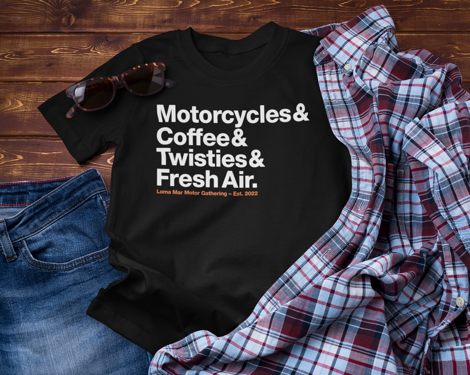 loma mar motor gathering, loma mar, motorcycles, motorbikes, coffee, twisties, fresh air, california coast, ride with friends, twisty, nature, redwoods, peaceful, shirt, t-shirt, sf bay area, san francisco, community