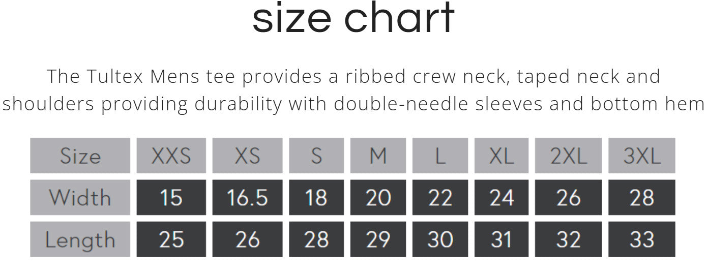 Hooligan Parade Locals t-shirt size chart