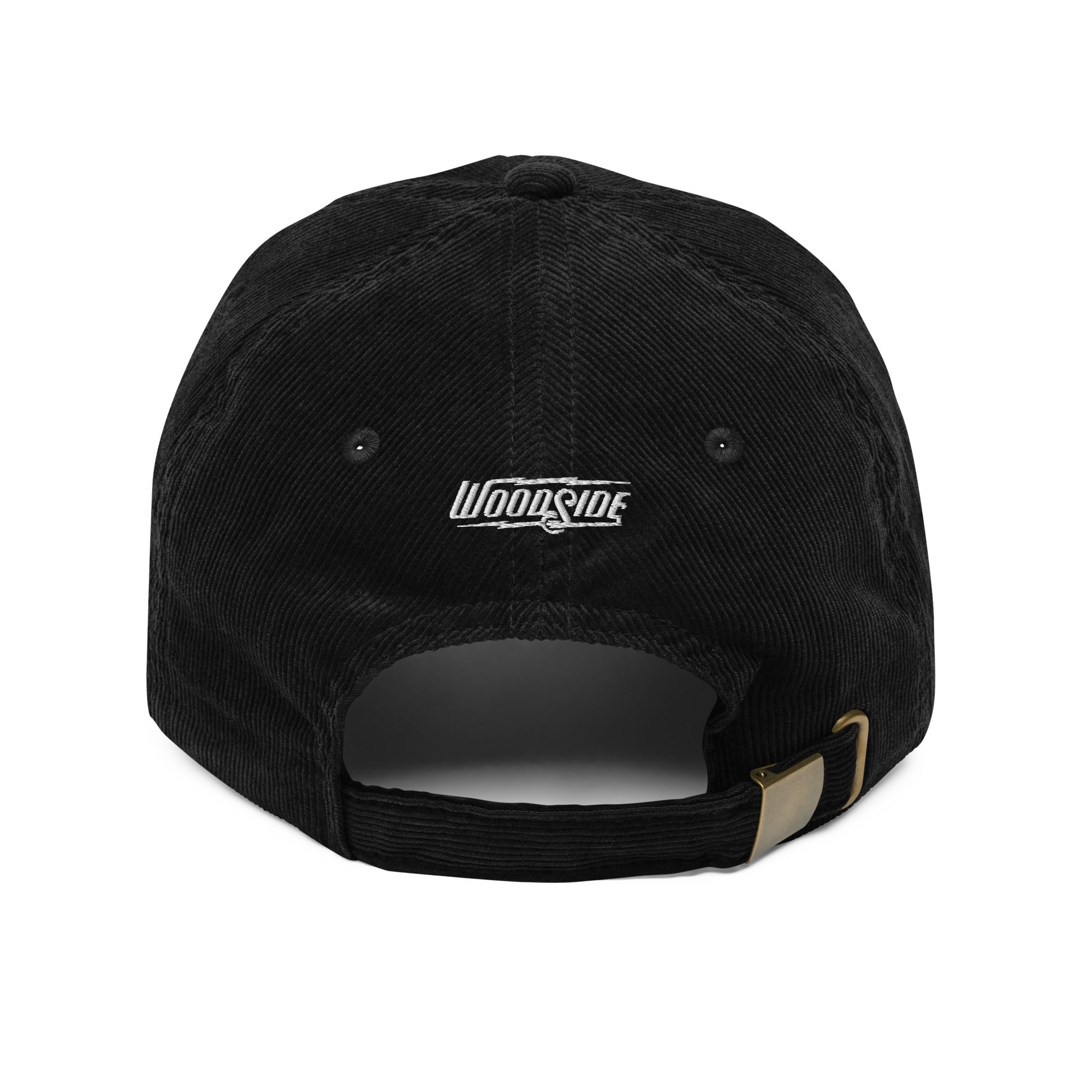 back view of vintage corduroy "woodside brand" embroidered hat