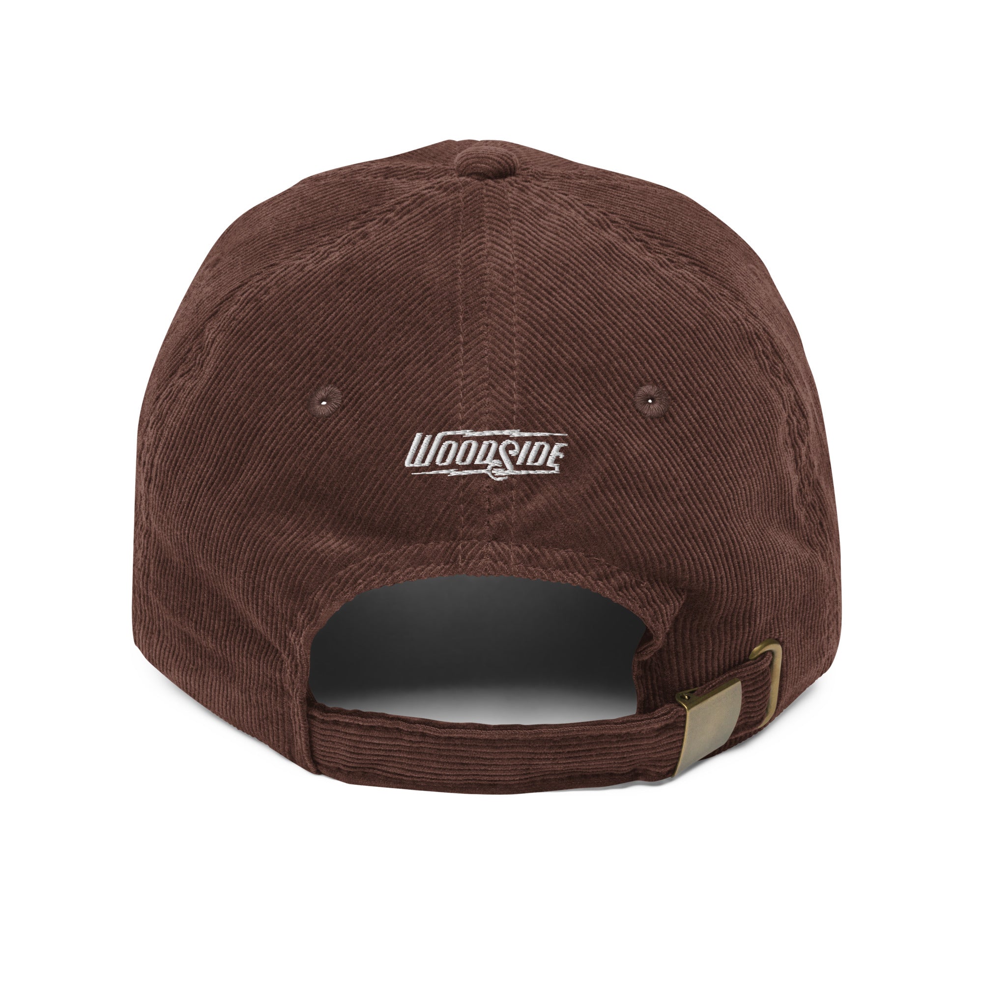 back view of vintage corduroy "woodside brand" embroidered hat