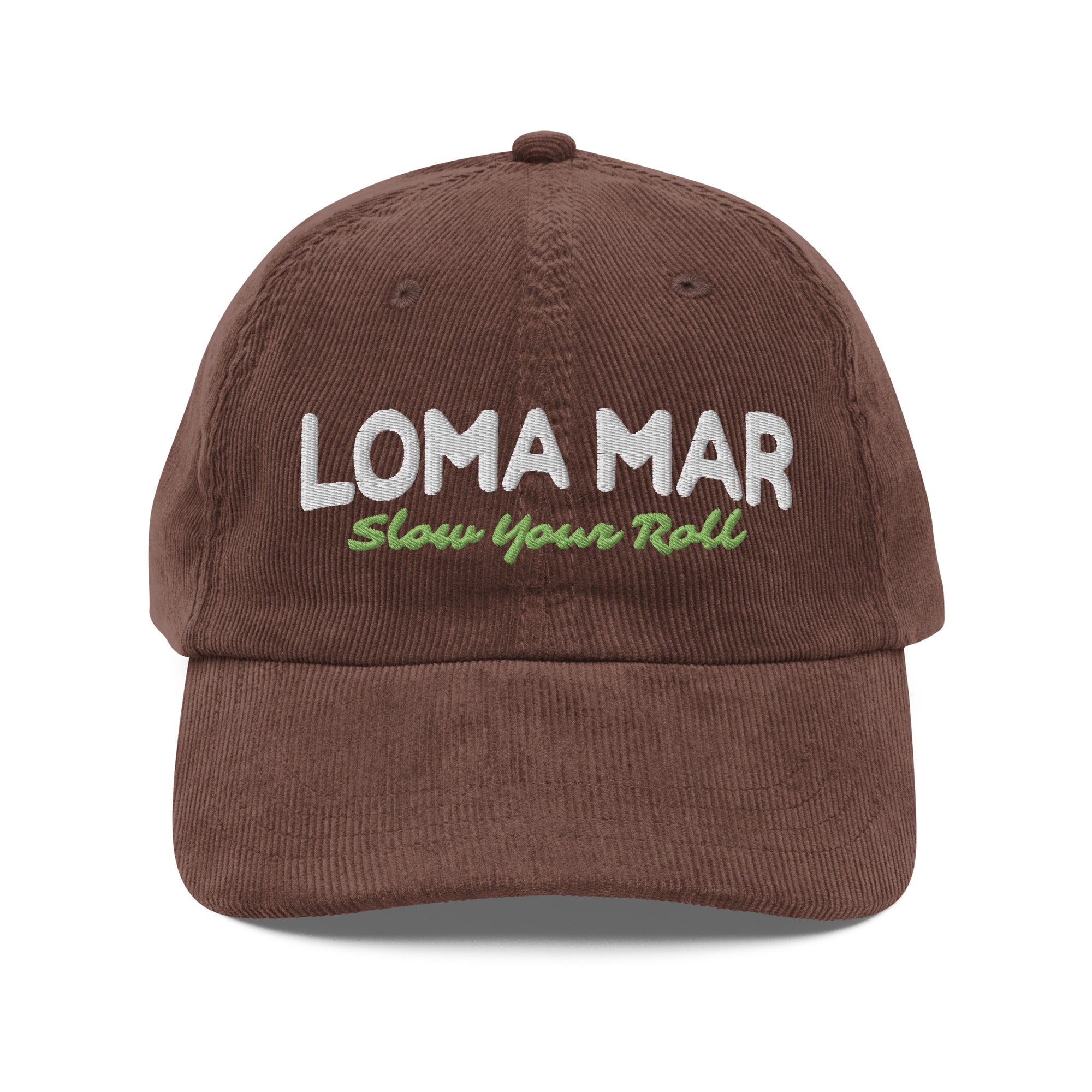 loma mar "slow your roll" vintage corduroy embroidered hat