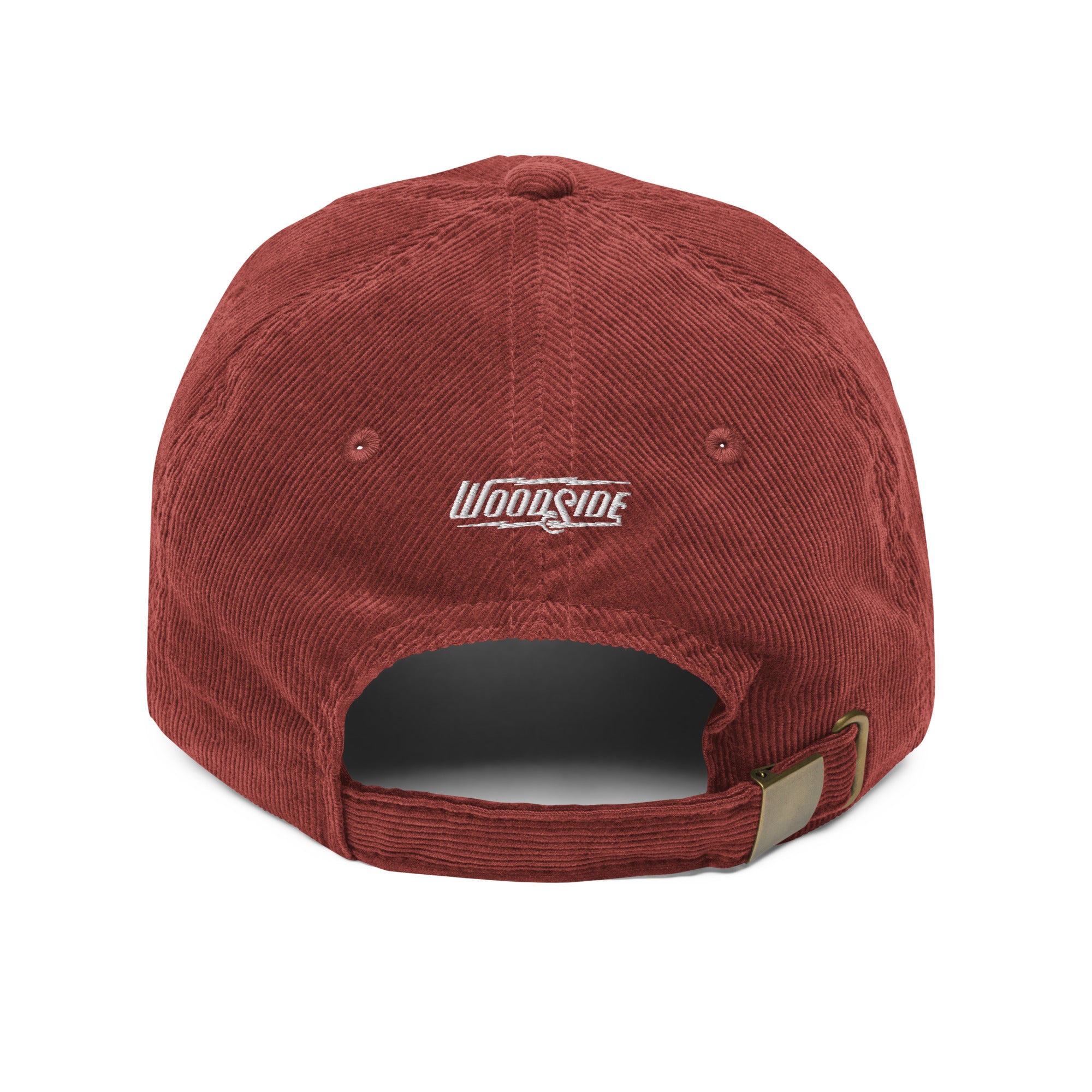 Back view of vintage corduroy "woodside brand" embroidered hat