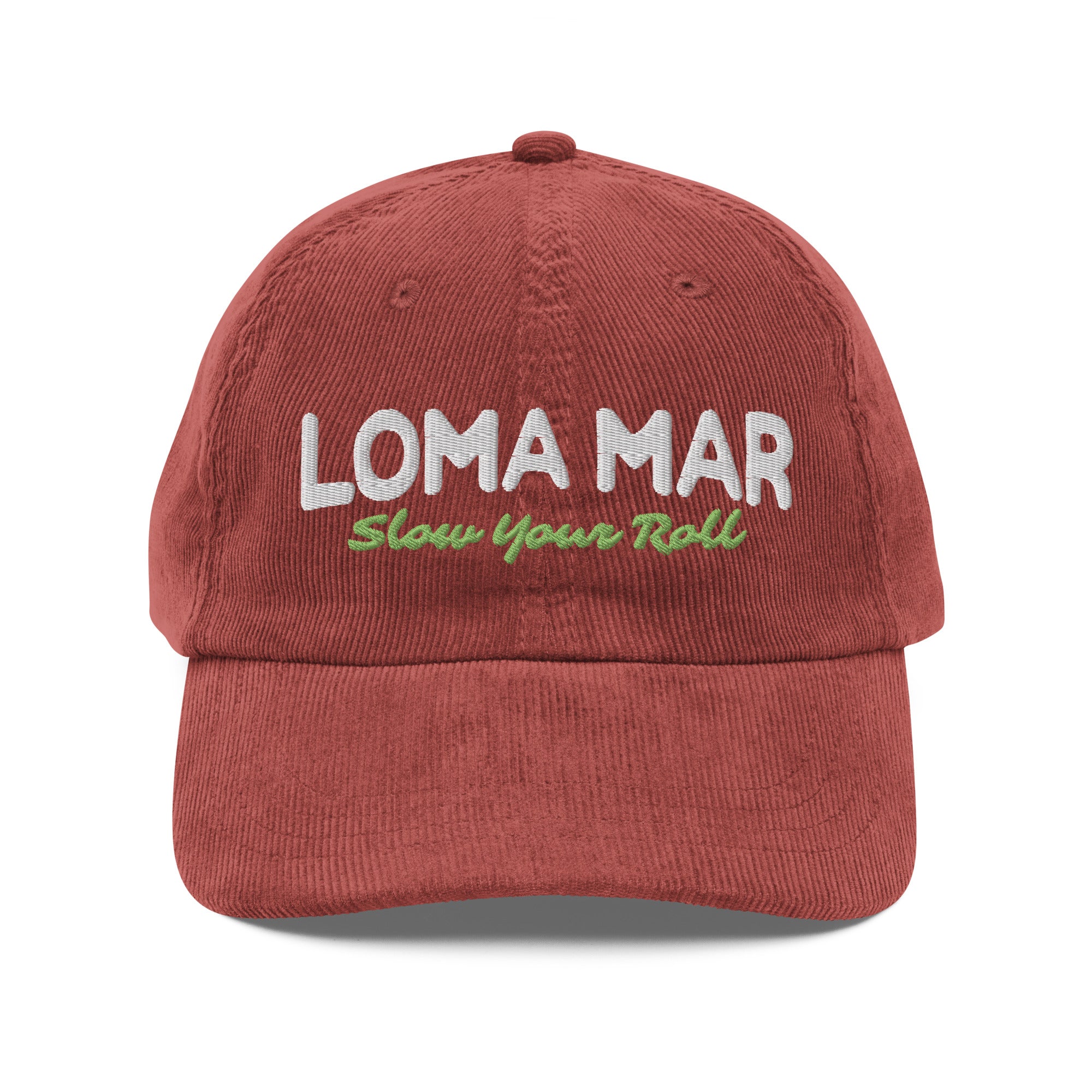 loma mar "slow your roll" vintage corduroy embroidered hat