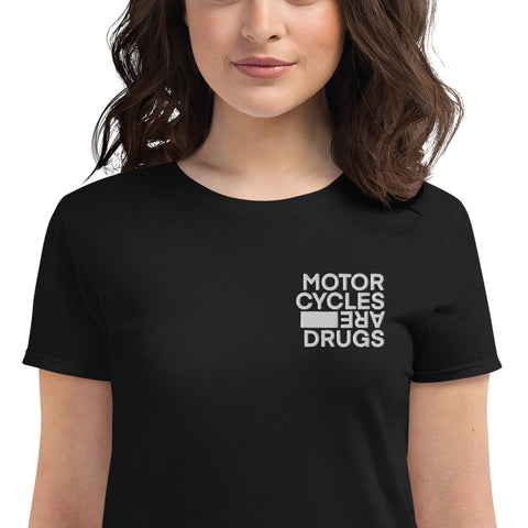 motorcycles are drugs podcast, MaD, motorcycles are drugs, motorcycles are drugs t-shirt, embroidered, podcast, motorcycle podcast, sf bay area, embroidery, unisex shirt, motorcycle lifestyle