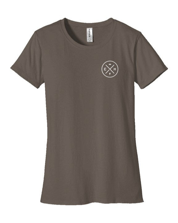 Crown Moto Legend logo embroidered on left chest of Womens Classic T Shirt