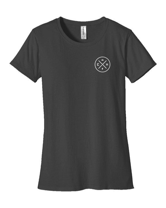 Crown Moto Legend logo embroidered on left chest of Womens Classic T Shirt