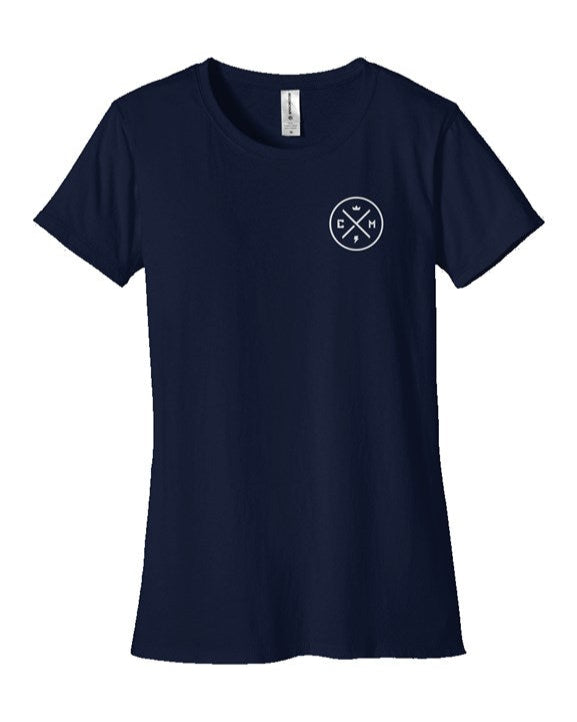Crown Moto Legend logo embroidered on left chest of Womens Classic T Shirt