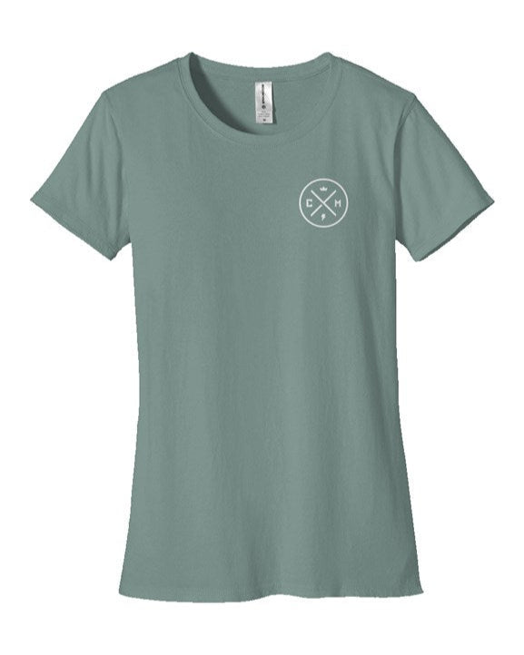 Crown Moto Legend logo embroidered on left chest of Womens Classic T Shirt