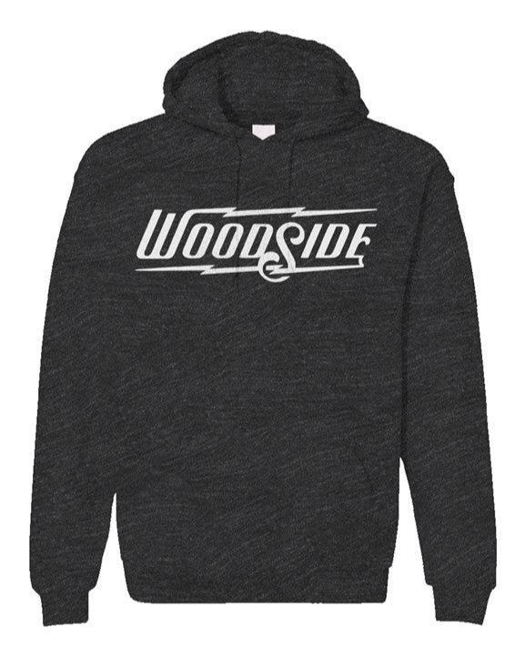 Woodside Brand logo in white on chest of Unisex Gildan Hoodie