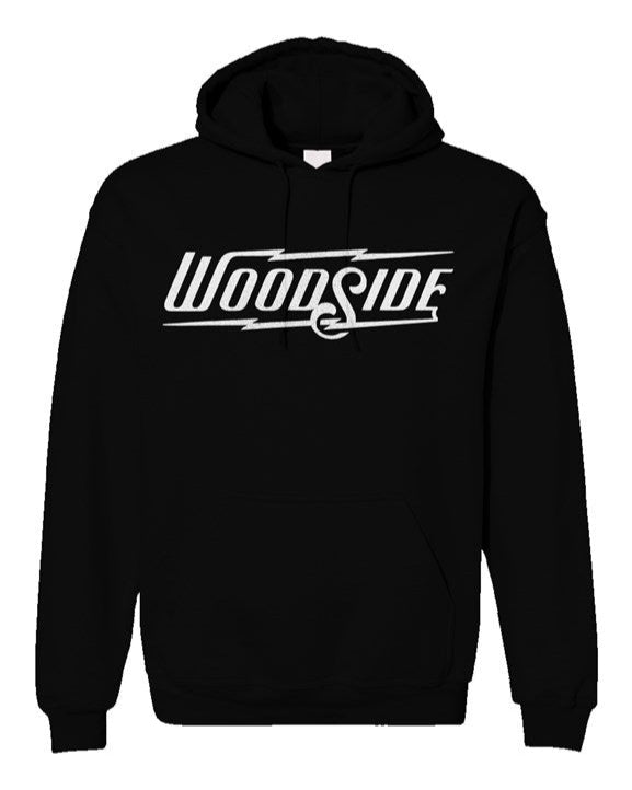 Woodside Brand logo in white on chest of Unisex Gildan Hoodie