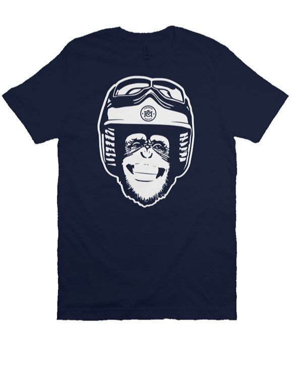 Original Moto Monkey design printed in white ink on chest of premium unisex short sleeve t-shirt