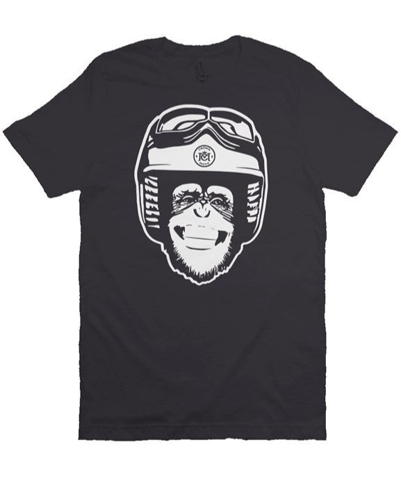 Original Moto Monkey design printed in white ink on chest of premium unisex short sleeve t-shirt