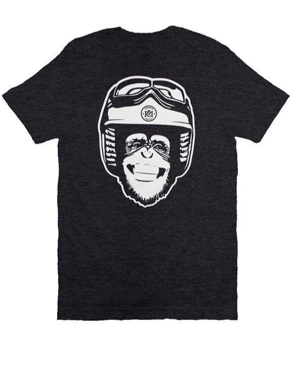 Original Moto Monkey design printed in white ink on chest of premium unisex short sleeve t-shirt