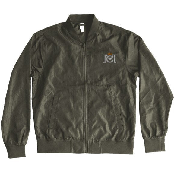 Trademarked Crown Moto logo embroidered on left chest of Lightweight Bomber Jacket