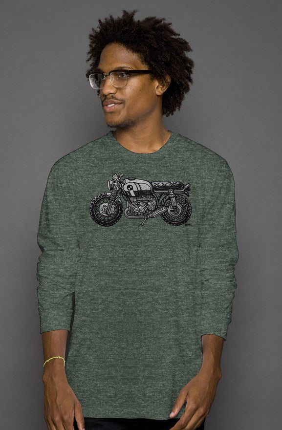 vintage bmw motorcycle drawing by henri on the chest of unisex long sleeve shirt