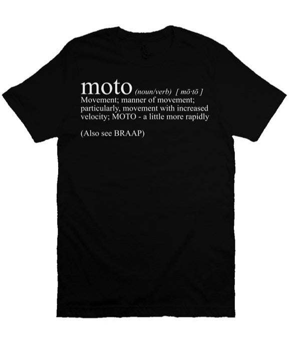 Moto Definition design printed on the chest of premium short sleeve t-shirt